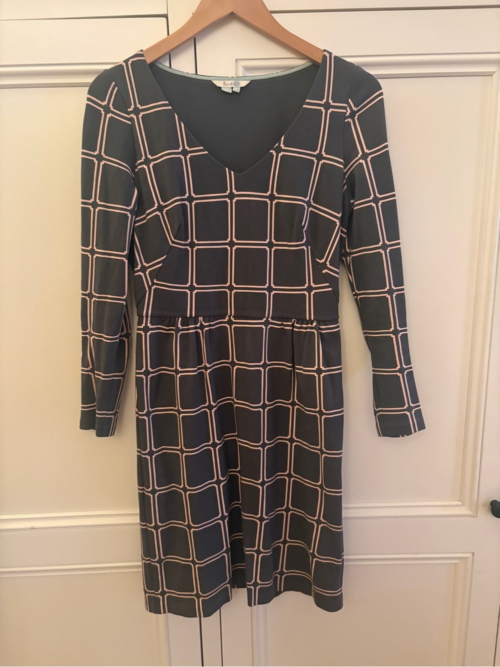 Boden Black Dress with Pale Pink Windowpane Grid